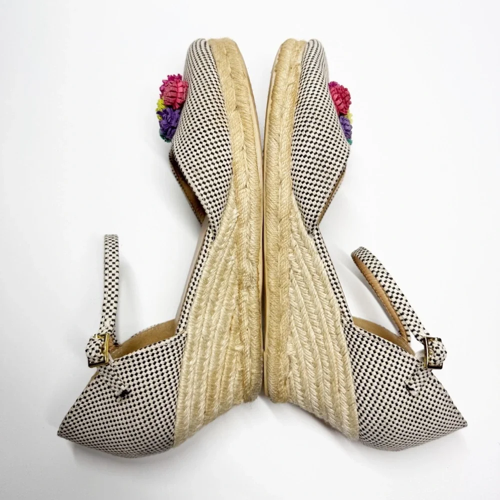 Talbots Lyndsay D’Orsay Pom Two Tone Cotton Espadrille Wedges